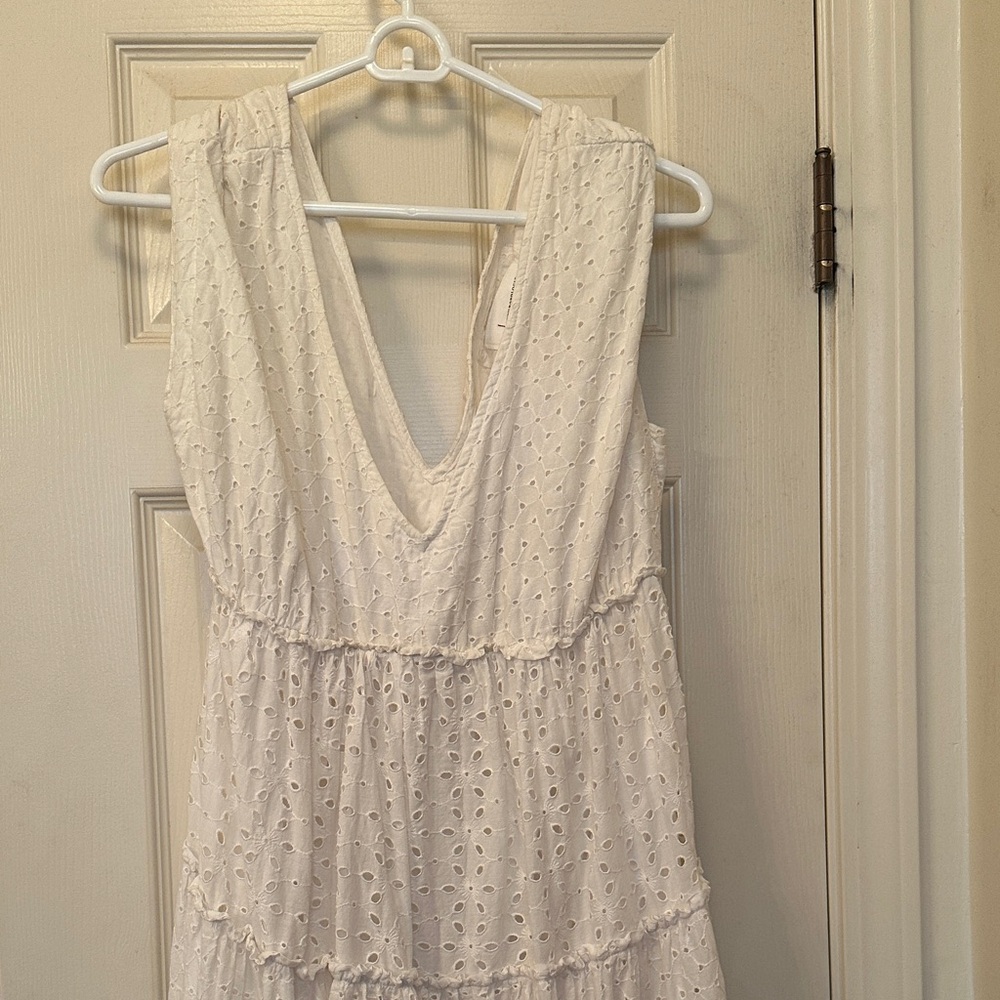 Anthropologie White Eyelet Backless Dress